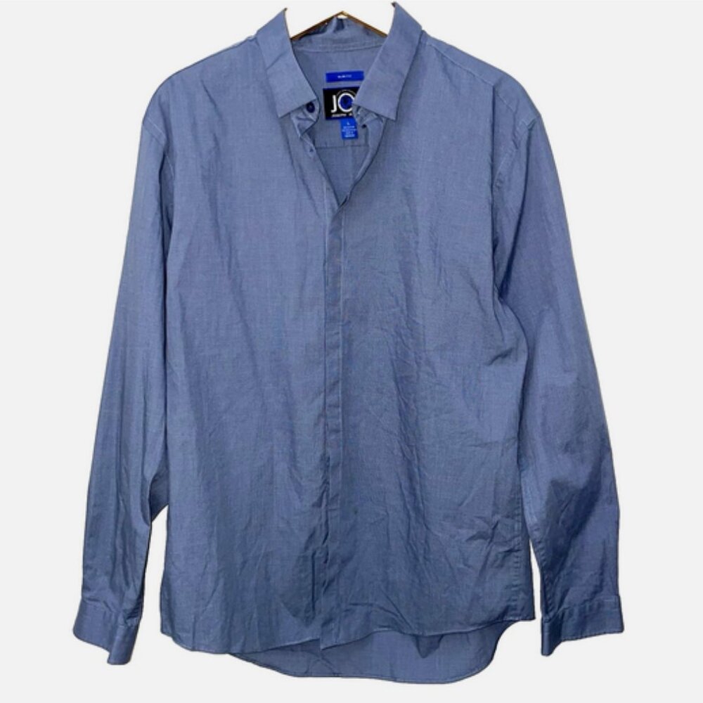 Joseph Abboud Large Men’s  Down Shirt Slim Fit Blue L/S